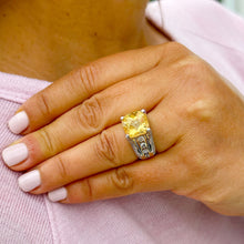 Load image into Gallery viewer, Huge, Women's 14k solid white and yellow gold cushion cut yellow citrine and natural diamond engagement ring Bridal Wedding 5.80ctw