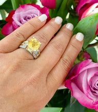 Load image into Gallery viewer, Huge, Women's 14k solid white and yellow gold cushion cut yellow citrine and natural diamond engagement ring Bridal Wedding 5.80ctw