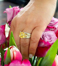 Load image into Gallery viewer, Huge, Women's 14k solid white and yellow gold cushion cut yellow citrine and natural diamond engagement ring Bridal Wedding 5.80ctw