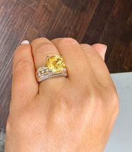 Load image into Gallery viewer, Huge, Women's 14k solid white and yellow gold cushion cut yellow citrine and natural diamond engagement ring Bridal Wedding 5.80ctw