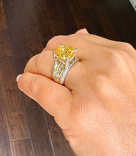 Load image into Gallery viewer, Huge, Women's 14k solid white and yellow gold cushion cut yellow citrine and natural diamond engagement ring Bridal Wedding 5.80ctw