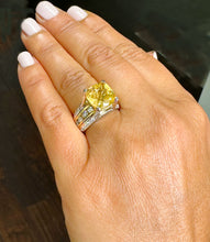 Load image into Gallery viewer, Huge, Women&#39;s 14k solid white and yellow gold cushion cut yellow citrine and natural diamond engagement ring Bridal Wedding 5.80ctw
