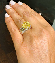 Load image into Gallery viewer, Huge, Women's 14k solid white and yellow gold cushion cut yellow citrine and natural diamond engagement ring Bridal Wedding 5.80ctw