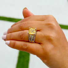 Load image into Gallery viewer, Huge, Women's 14k solid white and yellow gold cushion cut yellow citrine and natural diamond engagement ring Bridal Wedding 5.80ctw