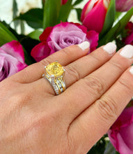 Load image into Gallery viewer, Huge, Women's 14k solid white and yellow gold cushion cut yellow citrine and natural diamond engagement ring Bridal Wedding 5.80ctw