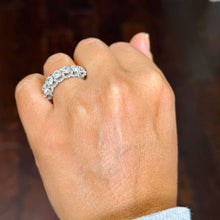 Load image into Gallery viewer, Large 14K Solid White Gold Round Cut Moissanite Eternity Band Three sided Deco, Bridal, Wedding, 4.50mm 5.50ct