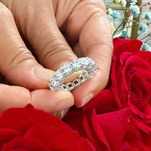 Load image into Gallery viewer, Large 14K Solid White Gold Round Cut Moissanite Eternity Band Three sided Deco, Bridal, Wedding, 4.50mm 5.50ct