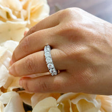 Load image into Gallery viewer, Large 14K Solid White Gold Round Cut Moissanite Eternity Band Three sided Deco, Bridal, Wedding, 4.50mm 5.50ct