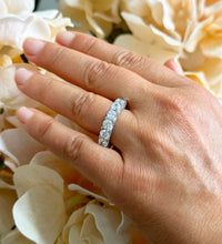 Load image into Gallery viewer, Large 14K Solid White Gold Round Cut Moissanite Eternity Band Three sided Deco, Bridal, Wedding, 4.50mm 5.50ct