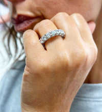 Load image into Gallery viewer, Large 14K Solid White Gold Round Cut Moissanite Eternity Band Three sided Deco, Bridal, Wedding, 4.50mm 5.50ct