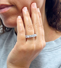 Load image into Gallery viewer, Large 14K Solid White Gold Round Cut Moissanite Eternity Band Three sided Deco, Bridal, Wedding, 4.50mm 5.50ct