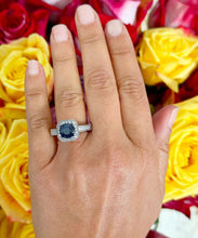 Load image into Gallery viewer, 14k Solid White Gold Natural Cushion Cut sapphire and Round Cut Natural Diamonds Engagement Ring Prong Set Halo 4.00ctw