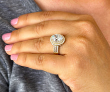 Load image into Gallery viewer, GIA 14k Solid Yellow Gold Oval Cut and Natural Round Cut Diamond Engagement Ring Double Halo Triple Shank 2.70ctw