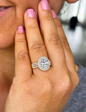 Load image into Gallery viewer, GIA 14k Solid Yellow Gold Oval Cut and Natural Round Cut Diamond Engagement Ring Double Halo Triple Shank 2.70ctw