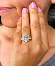 Load image into Gallery viewer, GIA 14k Solid Yellow Gold Oval Cut and Natural Round Cut Diamond Engagement Ring Double Halo Triple Shank 2.70ctw