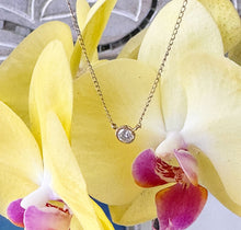 Load image into Gallery viewer, Women's 14k solid yellow gold round moissanite bezel solitaire necklace and chain, Pendant, Bridal, Wedding, Anniversary, 1.00ct