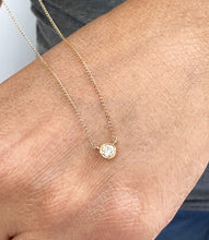 Load image into Gallery viewer, Women's 14k solid yellow gold round moissanite bezel solitaire necklace and chain, Pendant, Bridal, Wedding, Anniversary, 1.00ct