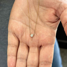 Load image into Gallery viewer, Minimalist Dainty 14k solid yellow gold round diamond bezel solitaire necklace and chain, Pendant, Bridal, Wedding, Anniversary, 0.35ct