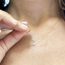 Load image into Gallery viewer, Minimalist Dainty 14k solid yellow gold round diamond bezel solitaire necklace and chain, Pendant, Bridal, Wedding, Anniversary, 0.35ct