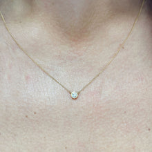 Load image into Gallery viewer, Women's 14k solid yellow gold round moissanite bezel solitaire necklace and chain, Pendant, Bridal, Wedding, Anniversary, 1.00ct
