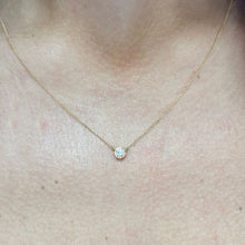 Load image into Gallery viewer, Minimalist Dainty 14k solid yellow gold round diamond bezel solitaire necklace and chain, Pendant, Bridal, Wedding, Anniversary, 0.35ct
