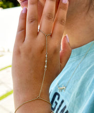 Load image into Gallery viewer, 14k Solid Yellow Gold Finger Bracelet, Moissanites Ring Bracelet, Gold Hand Chain Diamond Bracelet, Chain Bracelet Bezel Set 0.30ctw