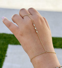 Load image into Gallery viewer, 14k Solid Yellow Gold Finger Bracelet, Moissanites Ring Bracelet, Gold Hand Chain Diamond Bracelet, Chain Bracelet Bezel Set 0.30ctw