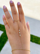 Load image into Gallery viewer, 14k Solid Yellow Gold Finger Bracelet, Moissanites Ring Bracelet, Gold Hand Chain Diamond Bracelet, Chain Bracelet Bezel Set 0.30ctw