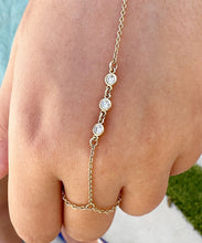 Load image into Gallery viewer, 14k Solid Yellow Gold Finger Bracelet, CVD Diamond Ring Bracelet, Gold Hand Chain Diamond Bracelet, Chain Diamond Bracelet Bezel Set 0.30ctw