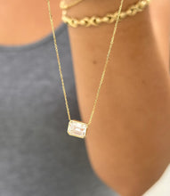 Load image into Gallery viewer, Women's 14k Solid Yellow Gold Emerald Moissanite Bezel Solitaire Necklace And Chain, Pendant, Bridal, Wedding, Anniversary, 2.00ct