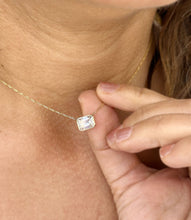 Load image into Gallery viewer, Women's 14k Solid Yellow Gold Emerald Moissanite Bezel Solitaire Necklace And Chain, Pendant, Bridal, Wedding, Anniversary, 2.00ct