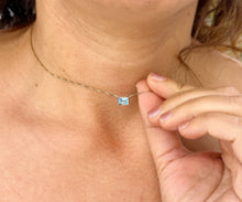 Load image into Gallery viewer, Minimalist Dainty 14k Solid Yellow Gold Emerald Blue Topaz Bezel Set Solitaire Necklace and Chain, Pendant, Bridal, Ammiversary Gift 2.00ct