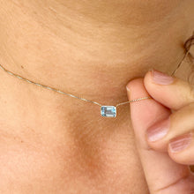 Load image into Gallery viewer, Minimalist Dainty 14k Solid Yellow Gold Emerald Blue Topaz Bezel Set Solitaire Necklace and Chain, Pendant, Bridal, Ammiversary Gift 2.00ct