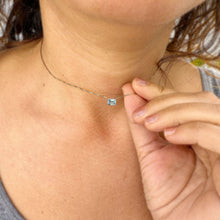 Load image into Gallery viewer, Minimalist Dainty 14k Solid Yellow Gold Emerald Blue Topaz Bezel Set Solitaire Necklace and Chain, Pendant, Bridal, Ammiversary Gift 2.00ct