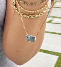 Load image into Gallery viewer, Minimalist Dainty 14k Solid Yellow Gold Emerald Blue Topaz Bezel Set Solitaire Necklace and Chain, Pendant, Bridal, Ammiversary Gift 2.00ct