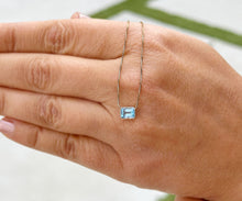 Load image into Gallery viewer, Minimalist Dainty 14k Solid Yellow Gold Emerald Blue Topaz Bezel Set Solitaire Necklace and Chain, Pendant, Bridal, Ammiversary Gift 2.00ct