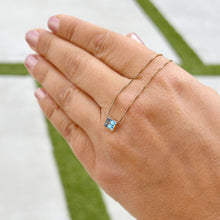Load image into Gallery viewer, Minimalist Dainty 14k Solid Yellow Gold Emerald Blue Topaz Bezel Set Solitaire Necklace and Chain, Pendant, Bridal, Ammiversary Gift 2.00ct