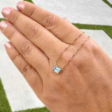 Load image into Gallery viewer, Minimalist Dainty 14k Solid Yellow Gold Emerald Blue Topaz Bezel Set Solitaire Necklace and Chain, Pendant, Bridal, Ammiversary Gift 2.00ct