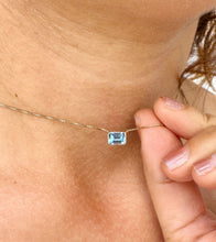 Load image into Gallery viewer, Minimalist Dainty 14k Solid Yellow Gold Emerald Blue Topaz Bezel Set Solitaire Necklace and Chain, Pendant, Bridal, Ammiversary Gift 2.00ct