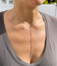 Load image into Gallery viewer, Minimalist 14k solid rose gold round cut Moissanites by the yard Y style bezel set necklace Pendant Bridal Gift For Her Wedding Gift 0.75ct (Copy)