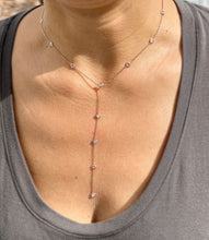 Load image into Gallery viewer, Minimalist 14k solid rose gold round cut diamond by the yard Y style bezel set necklace Pendant Bridal Gift For Her Wedding Gift 0.75ct