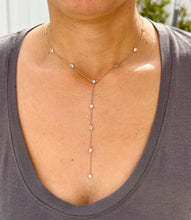 Load image into Gallery viewer, Minimalist 14k solid rose gold round cut Moissanites by the yard Y style bezel set necklace Pendant Bridal Gift For Her Wedding Gift 0.75ct (Copy)