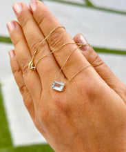 Load image into Gallery viewer, Minimalist Dainty 14k Solid Yellow Gold Emerald Natural Aquamarine Bezel Set Solitaire Necklace Chain Pendant Bridal Anniversary Gift 2.00ct