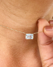Load image into Gallery viewer, Minimalist Dainty 14k Solid Yellow Gold Emerald Natural Aquamarine Bezel Set Solitaire Necklace Chain Pendant Bridal Anniversary Gift 2.00ct