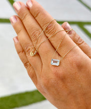 Load image into Gallery viewer, Minimalist Dainty 14k Solid Yellow Gold Emerald Natural Aquamarine Bezel Set Solitaire Necklace Chain Pendant Bridal Anniversary Gift 2.00ct