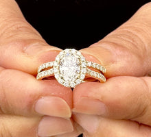 Load image into Gallery viewer, IGI Certified 14k Solid Yellow Gold Oval Cut And Round Cut Diamonds Engagement Ring And Matching Band Halo Bridal Set Wedding Set 1.80ctw