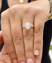 Load image into Gallery viewer, 14K Solid Yellow Gold Oval Cut Moissanite And Round Cut Engagement Ring And Matching Band Set Bridal Set Wedding Set Halo Style 1.80ctw