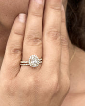 Load image into Gallery viewer, 14K Solid Yellow Gold Oval Cut Moissanite And Round Cut Engagement Ring And Matching Band Set Bridal Set Wedding Set Halo Style 1.80ctw