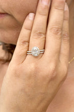 Load image into Gallery viewer, 14K Solid Yellow Gold Oval Cut Moissanite And Round Cut Engagement Ring And Matching Band Set Bridal Set Wedding Set Halo Style 1.80ctw