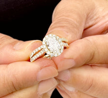 Load image into Gallery viewer, IGI Certified 14k Solid Yellow Gold Oval Cut And Round Cut Diamonds Engagement Ring And Matching Band Halo Bridal Set Wedding Set 1.80ctw